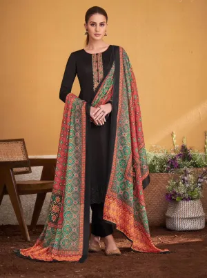 Mumtaz Arts Pure Jam Satin Unstitched Dark Brown Suits Material