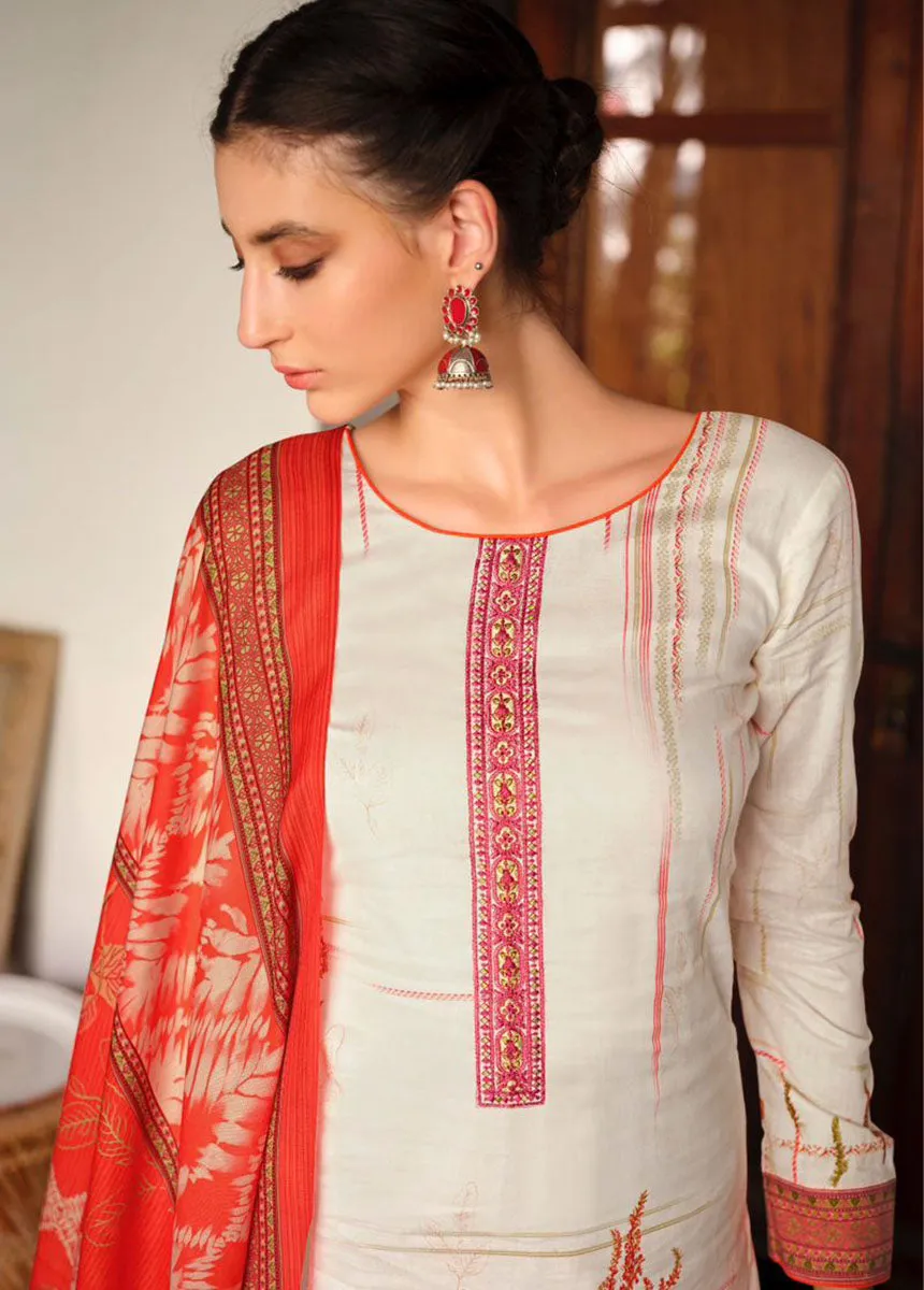 Mumtaz Arts Pure Lawn Cotton Unstitched Suit Material with Embroidery