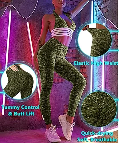 Murandick Textured Leggings for Women Scrunch High Waist Textured Yoga Workout Pants - Dazzle Green