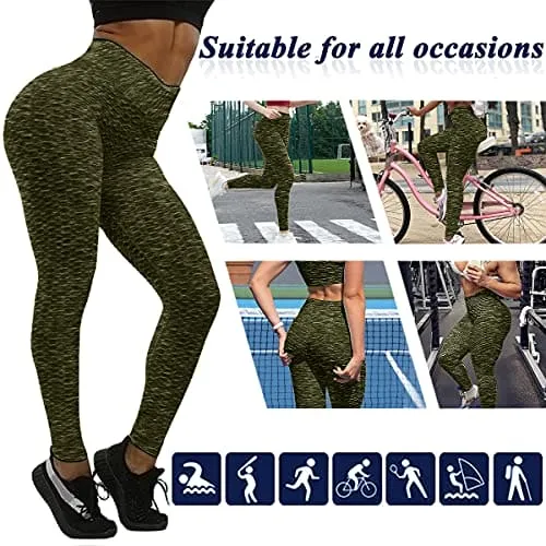 Murandick Textured Leggings for Women Scrunch High Waist Textured Yoga Workout Pants - Dazzle Green