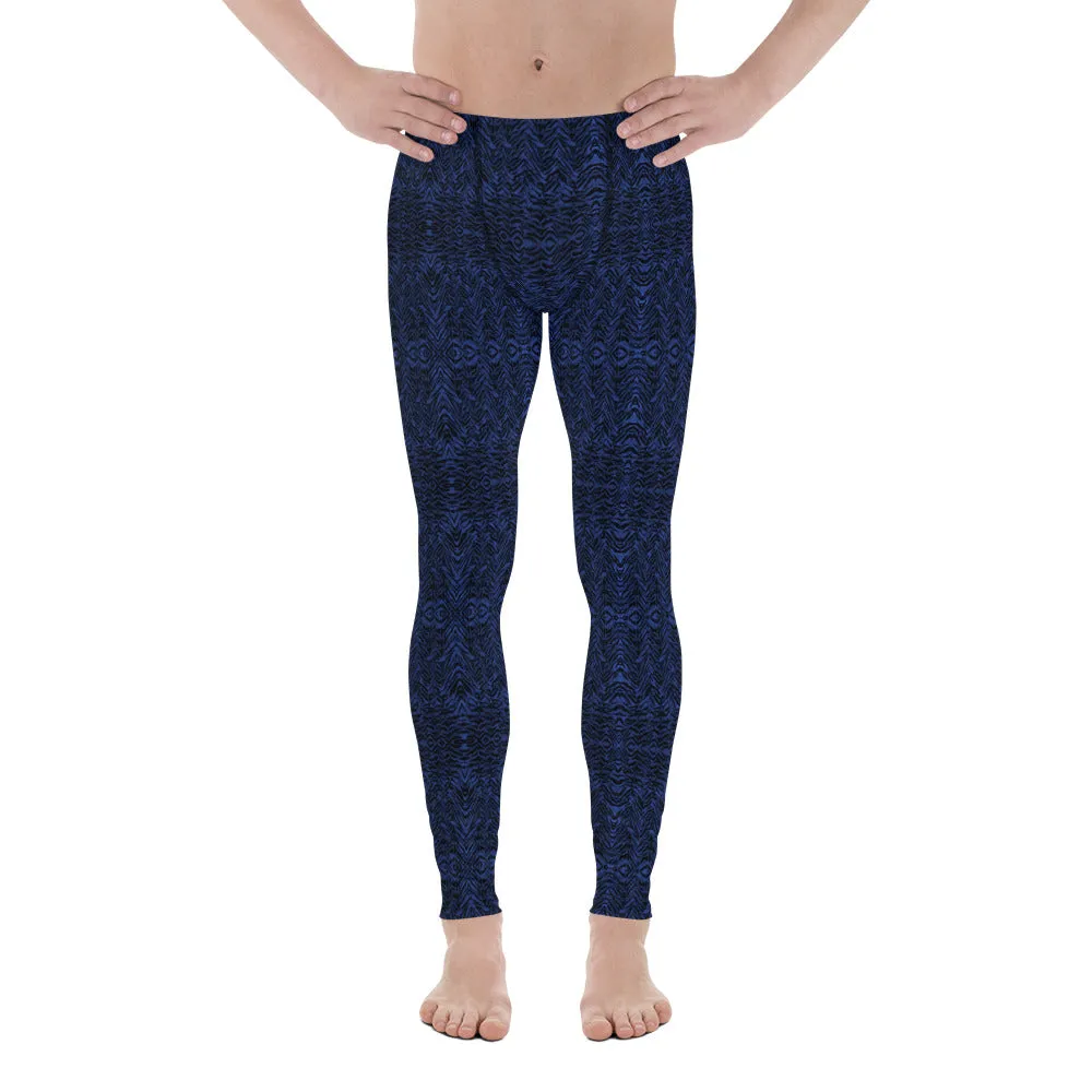 Navy Blue Tiger Men's Leggings, Tiger Stripe Wild Animal Print Meggings-Made in USA/EU