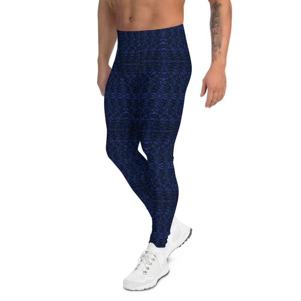 Navy Blue Tiger Men's Leggings, Tiger Stripe Wild Animal Print Meggings-Made in USA/EU