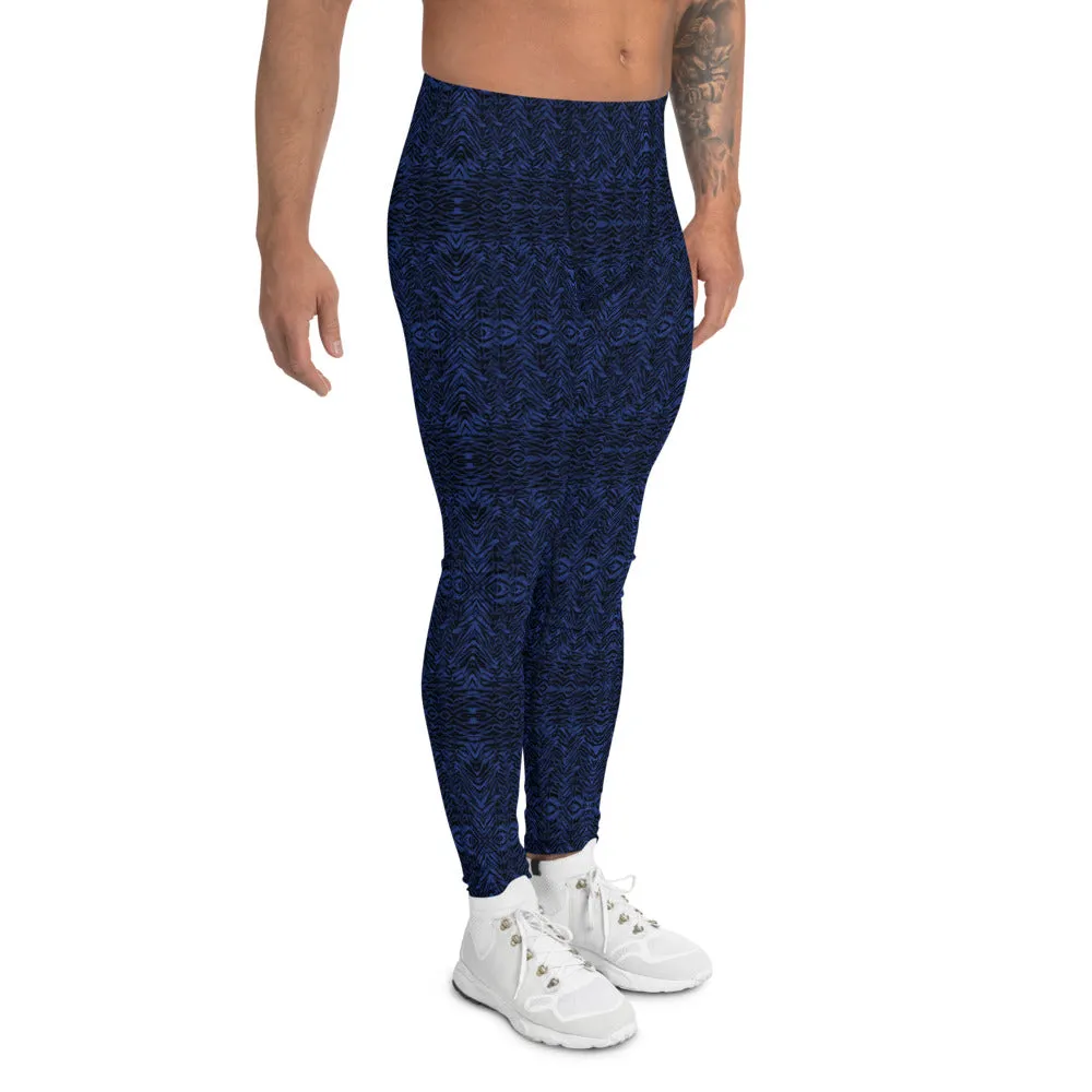 Navy Blue Tiger Men's Leggings, Tiger Stripe Wild Animal Print Meggings-Made in USA/EU