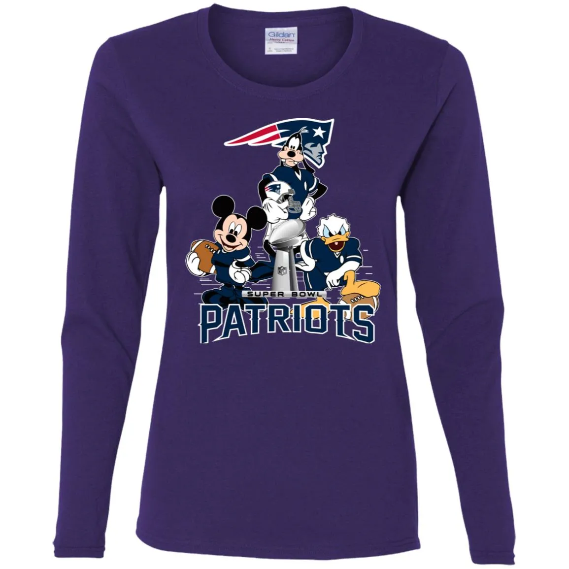 Nfl - New England Patriots Donald Duck Goofy Mickey Mouse Super Bowl 2019 Football Women Long Sleeve Shirt