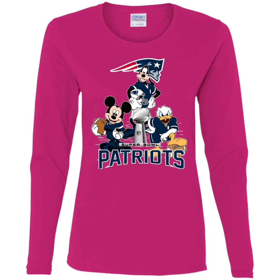 Nfl - New England Patriots Donald Duck Goofy Mickey Mouse Super Bowl 2019 Football Women Long Sleeve Shirt