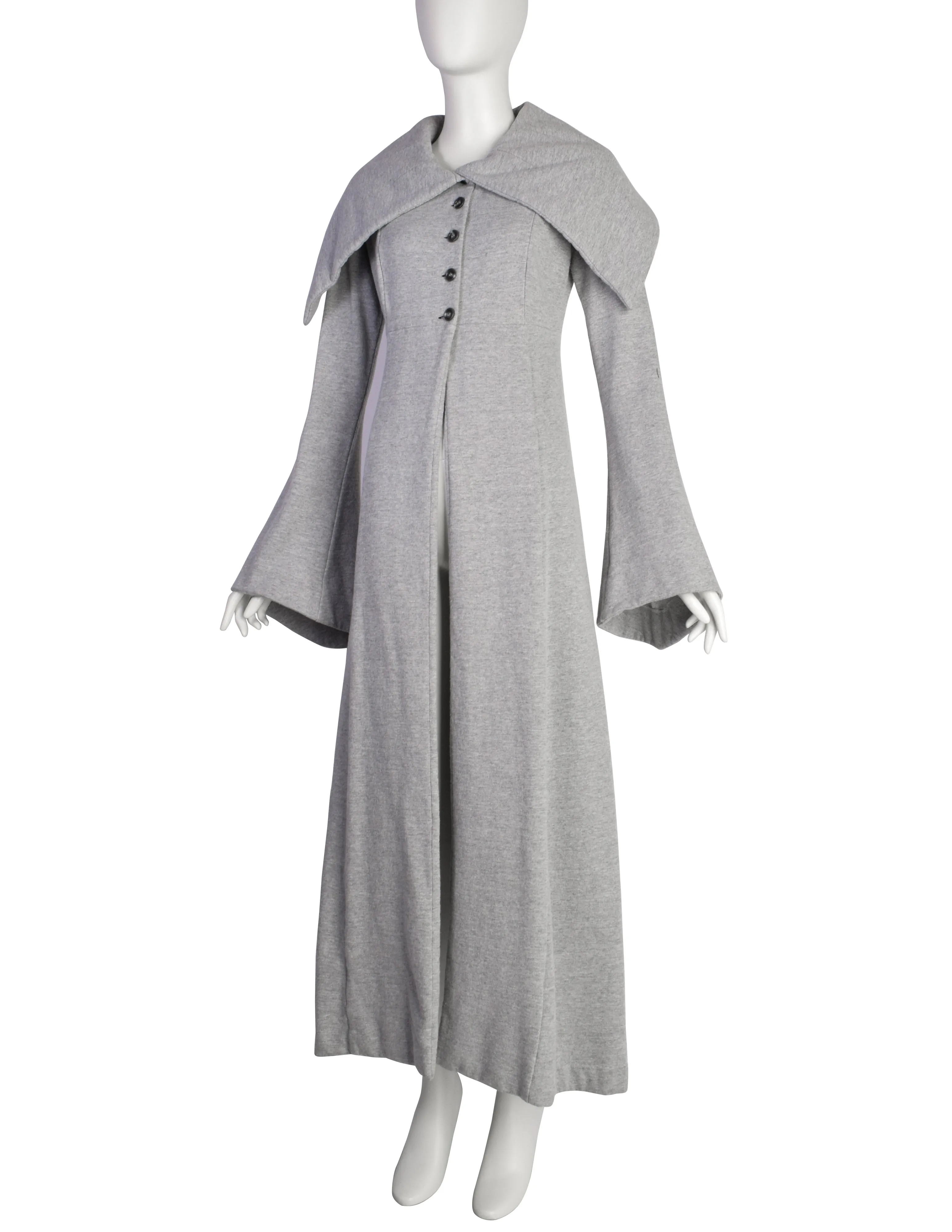 Norma Kamali OMO Vintage AW1993 Light Grey Heather Fleece 'Edwardian Coat'