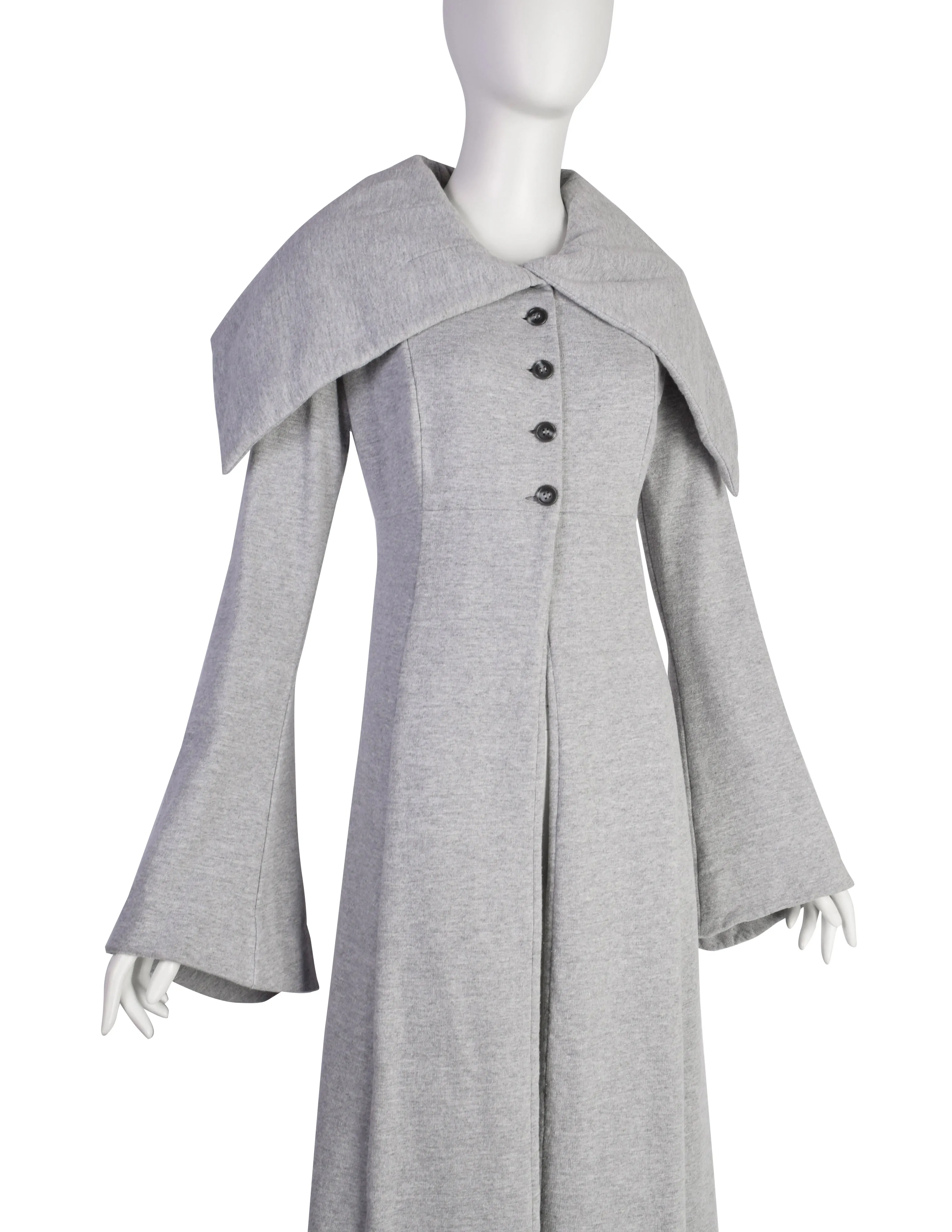 Norma Kamali OMO Vintage AW1993 Light Grey Heather Fleece 'Edwardian Coat'