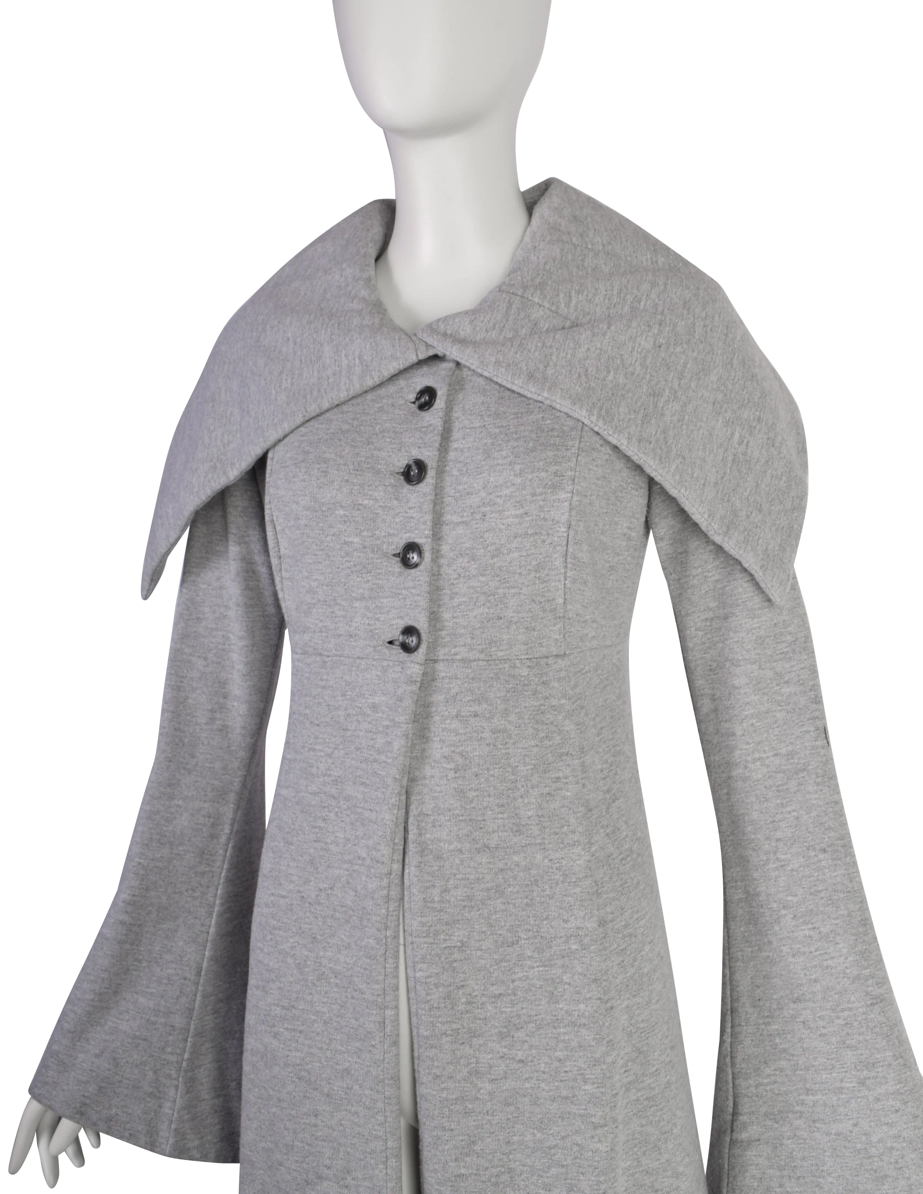 Norma Kamali OMO Vintage AW1993 Light Grey Heather Fleece 'Edwardian Coat'