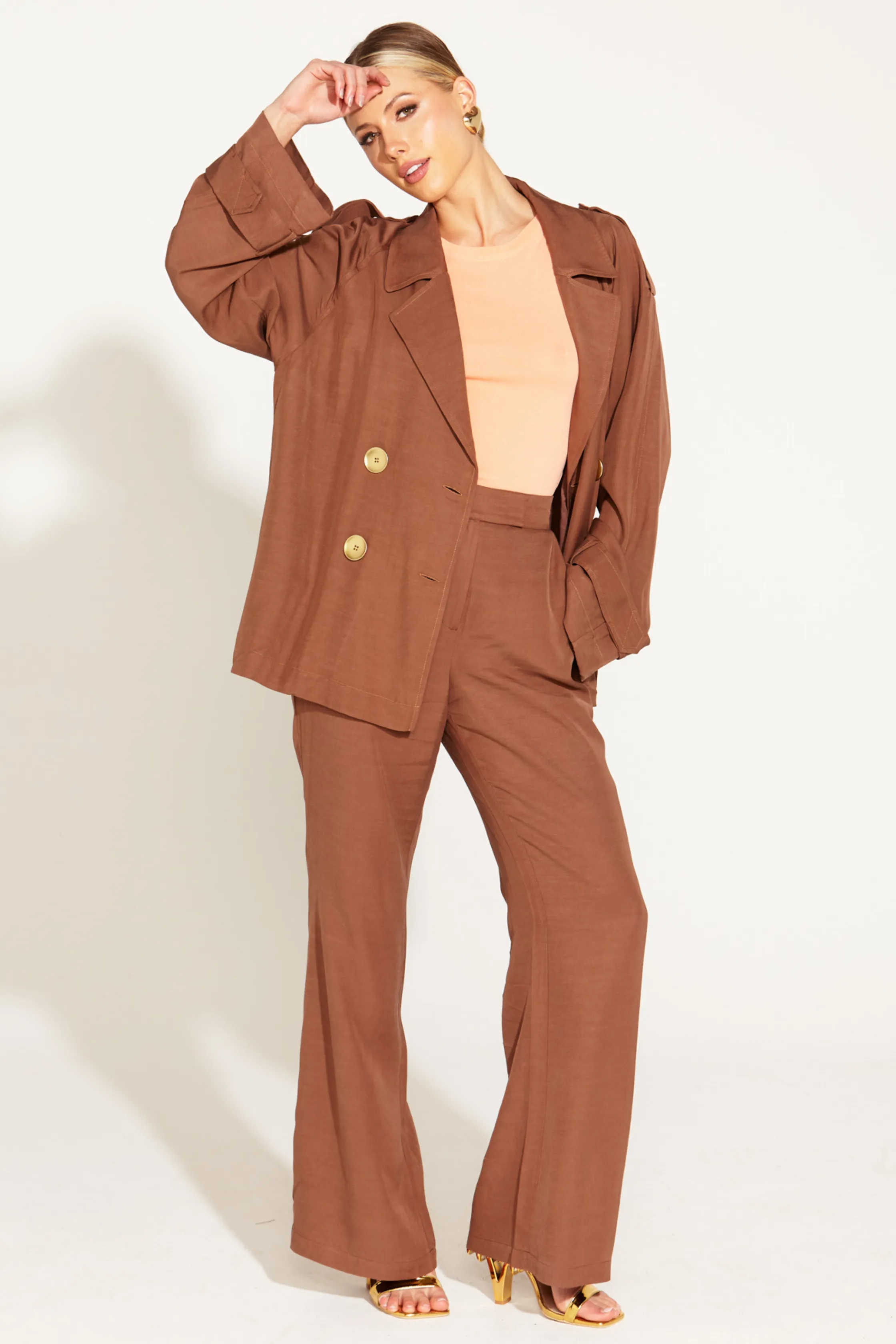 ONE AND ONLY HIGH WAISTED FLARED PANT - Mocha