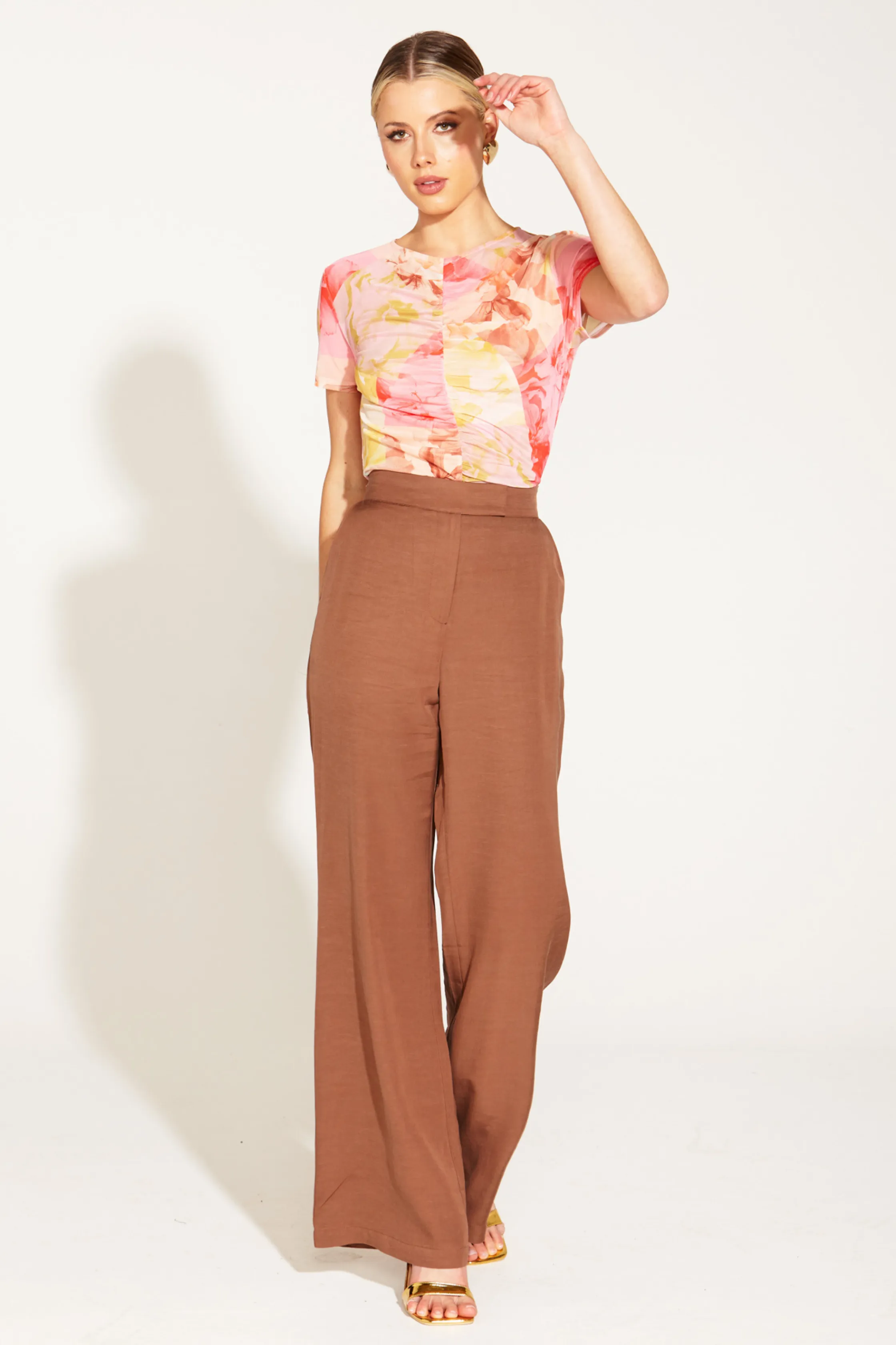 ONE AND ONLY HIGH WAISTED FLARED PANT - Mocha