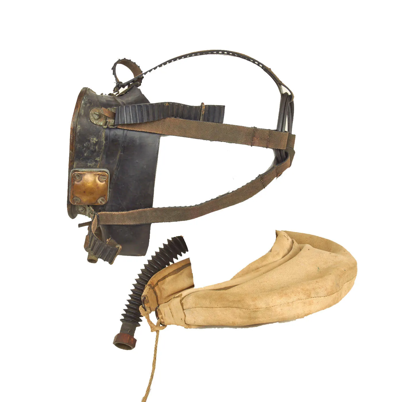 Original U.S. WWII IS Navy DESCO Jack Browne Full Face First Model Diving Mask With Breather Bag