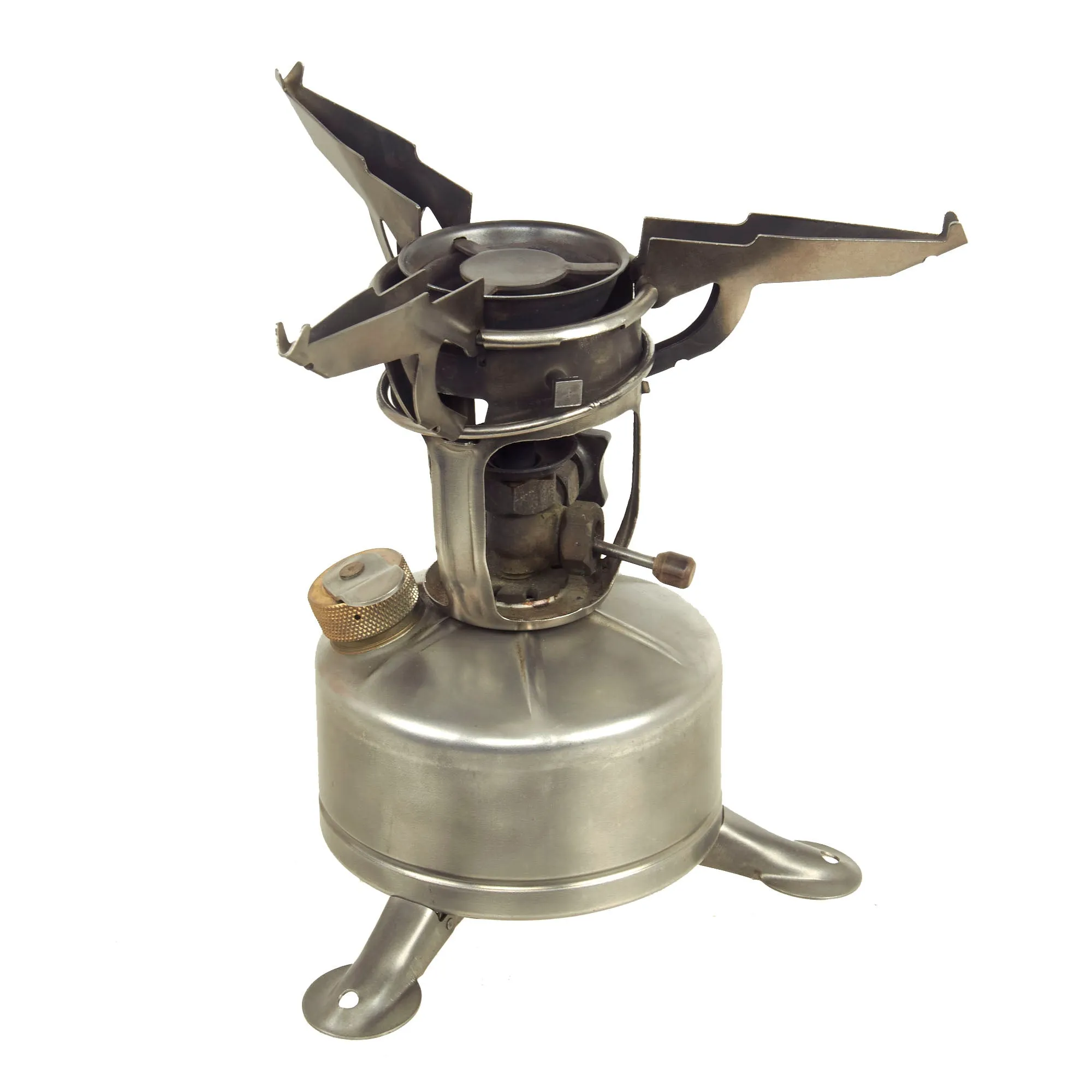 Original U.S. WWII M-1942 MOD Camp Stove by Aladdin in Bayonet "F" Canister - both dated 1945