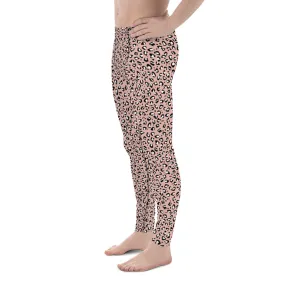 Pink Leopard Print Men's Leggings, Leopard Animal Print Best Premium Running Tights For Men - Made in USA/EU/MX