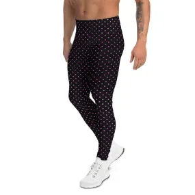 Pink Polka Dots Men's Leggings, Pink Black Best Dotted Classic Running Tights For Men-Made in USA/MX/EU