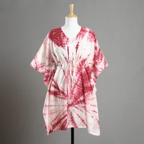 Pink - Shibori Tie-Dye Cotton Kaftan with Tie-Up Waist (Medium)