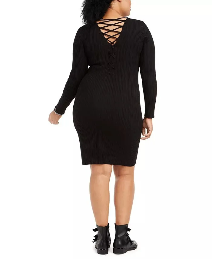 Planet Gold Women's Trendy Plus Size Lace-Up-Back Bodycon Dress Black Size 3 Extra Large