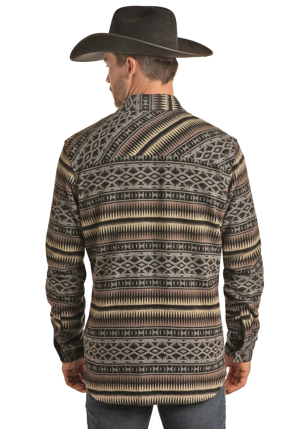 Powder River Outfitters Men's Grey Aztec Print Shirt Jacket