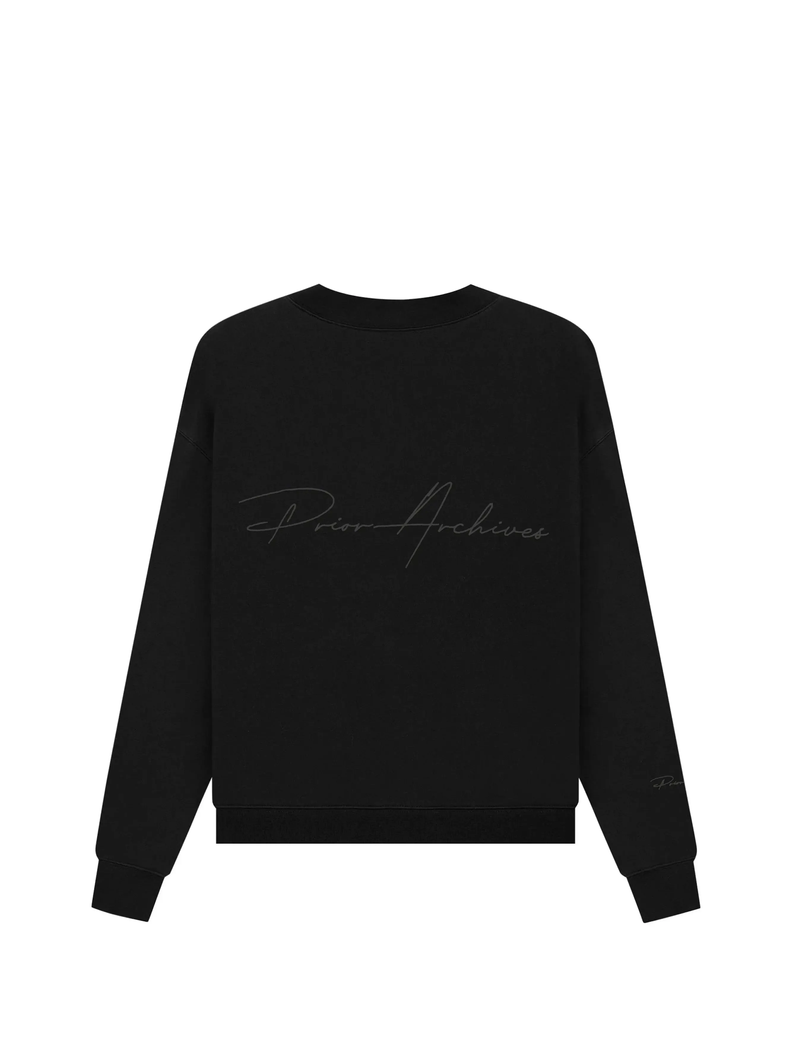 Prior Black Collection Embroidery Logo Oversized Cropped Crewneck Sweatshirt Onyx