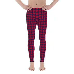 Purple Red Checkered Men's Leggings, Check Pants Men, Men's Plaid Pants, Checkered Pants - Made in USA/EU/MX