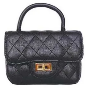 Quilted Satchel Handbag - Black