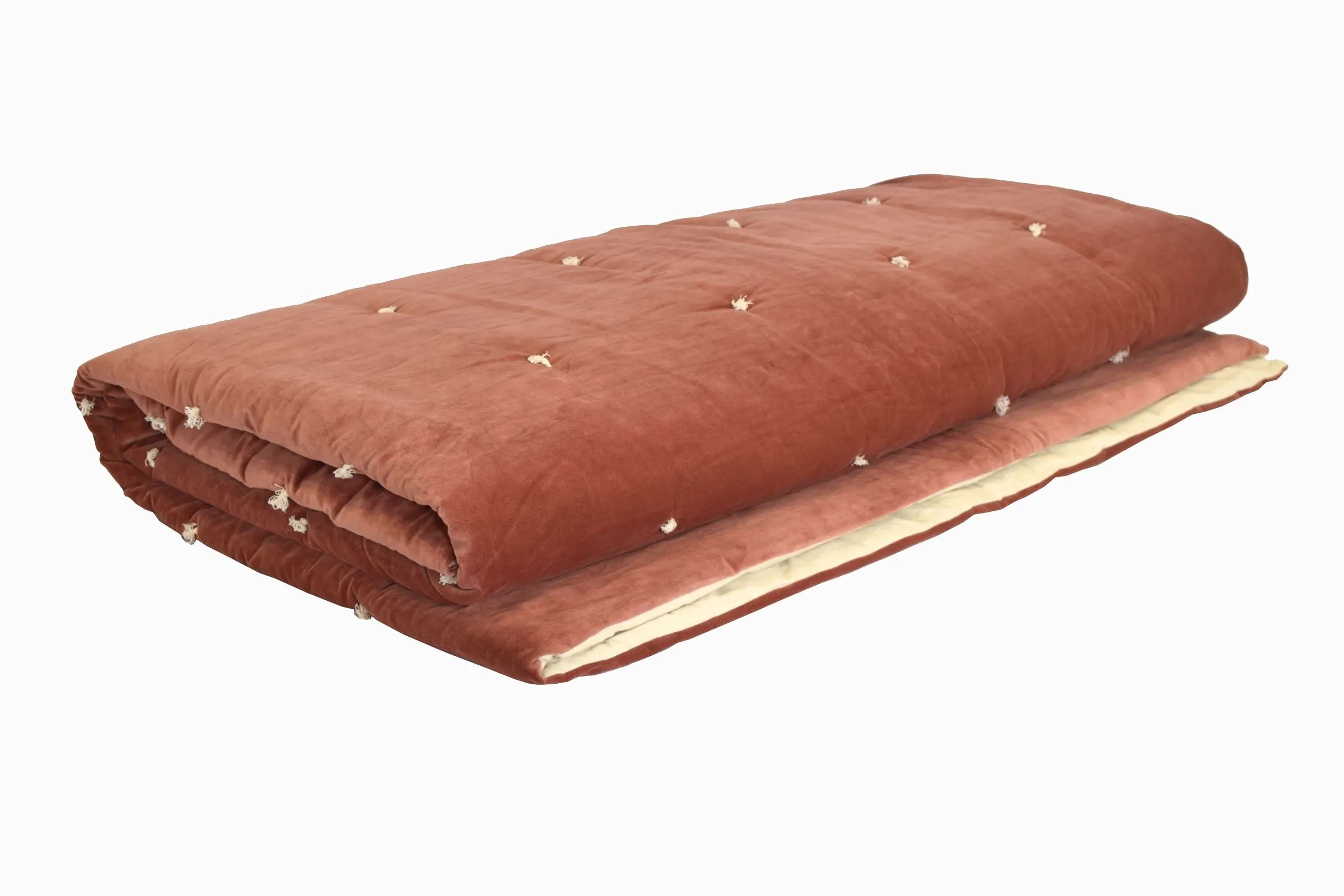 QUILTED VELVET BEDTHROW TERRACOTTA