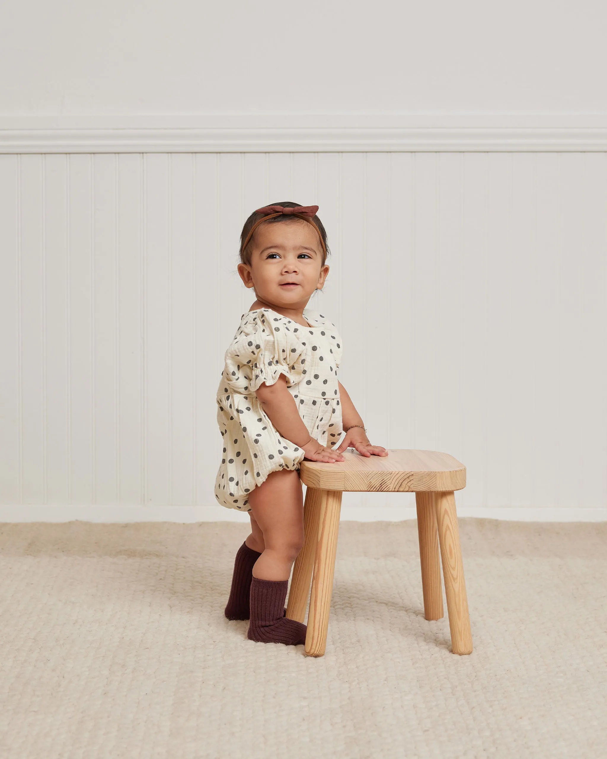 Quincy Mae Cosette Romper - Navy Dot