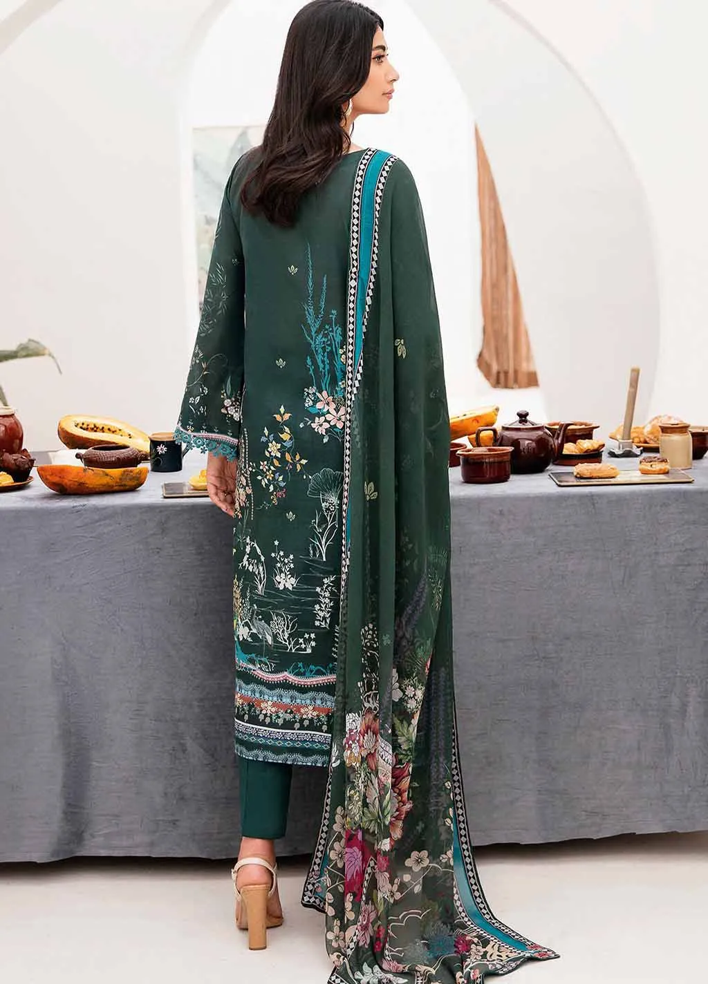 Ramsha Unstitched Green Pure Pakistani Lawn Suit for Women