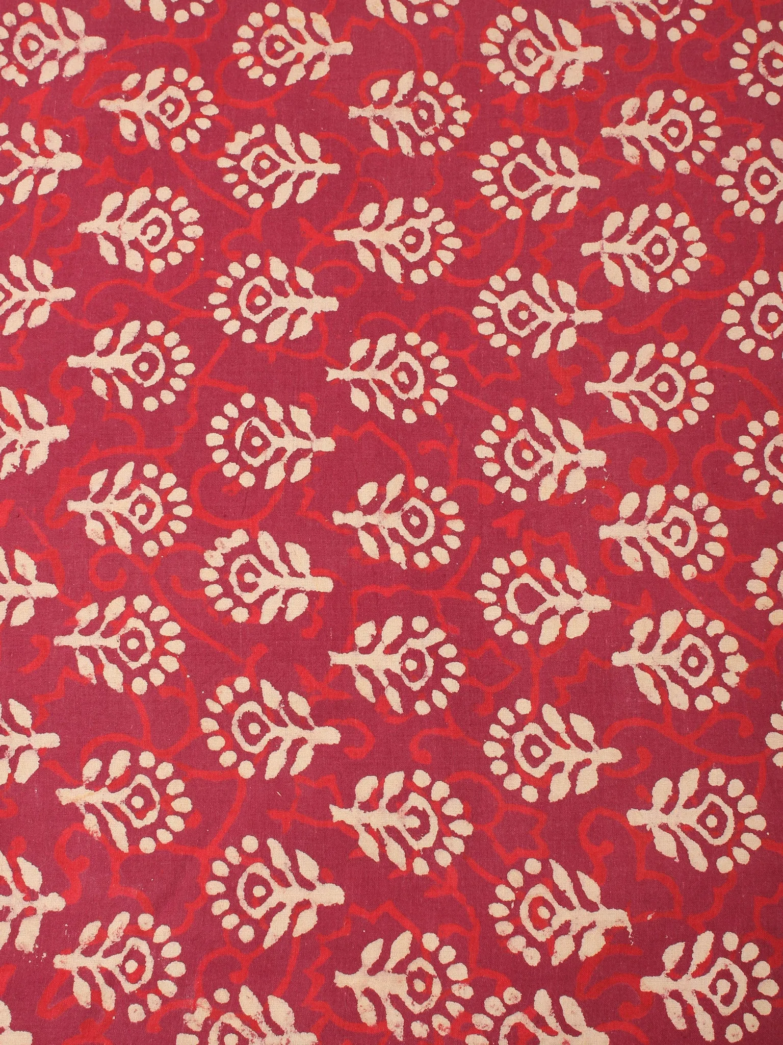 Red Beige Color Natural Dyed Hand Block Printed Cotton Fabric Per Meter - F0916211