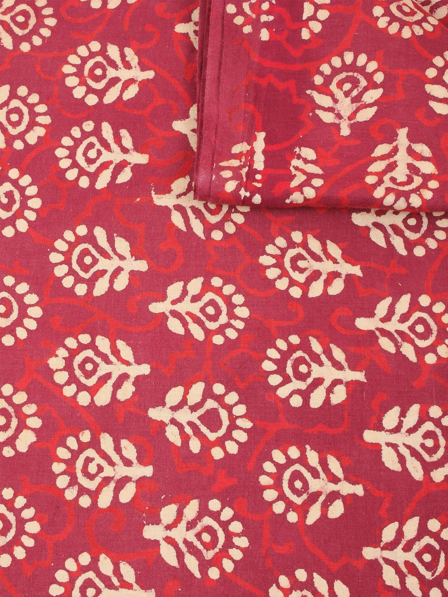 Red Beige Color Natural Dyed Hand Block Printed Cotton Fabric Per Meter - F0916211