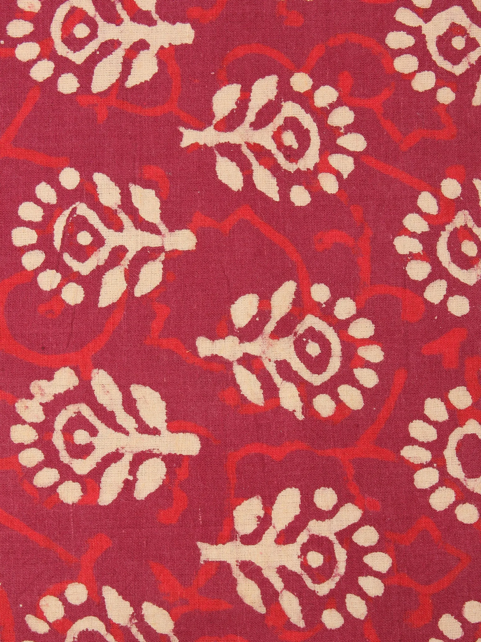 Red Beige Color Natural Dyed Hand Block Printed Cotton Fabric Per Meter - F0916211