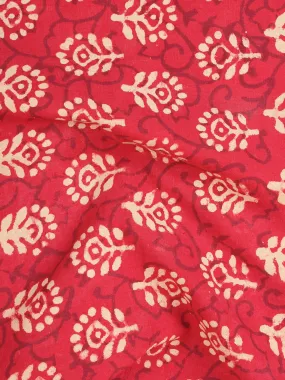 Red Beige Natural Dyed Hand Block Printed Cotton Fabric Per Meter - F0916224