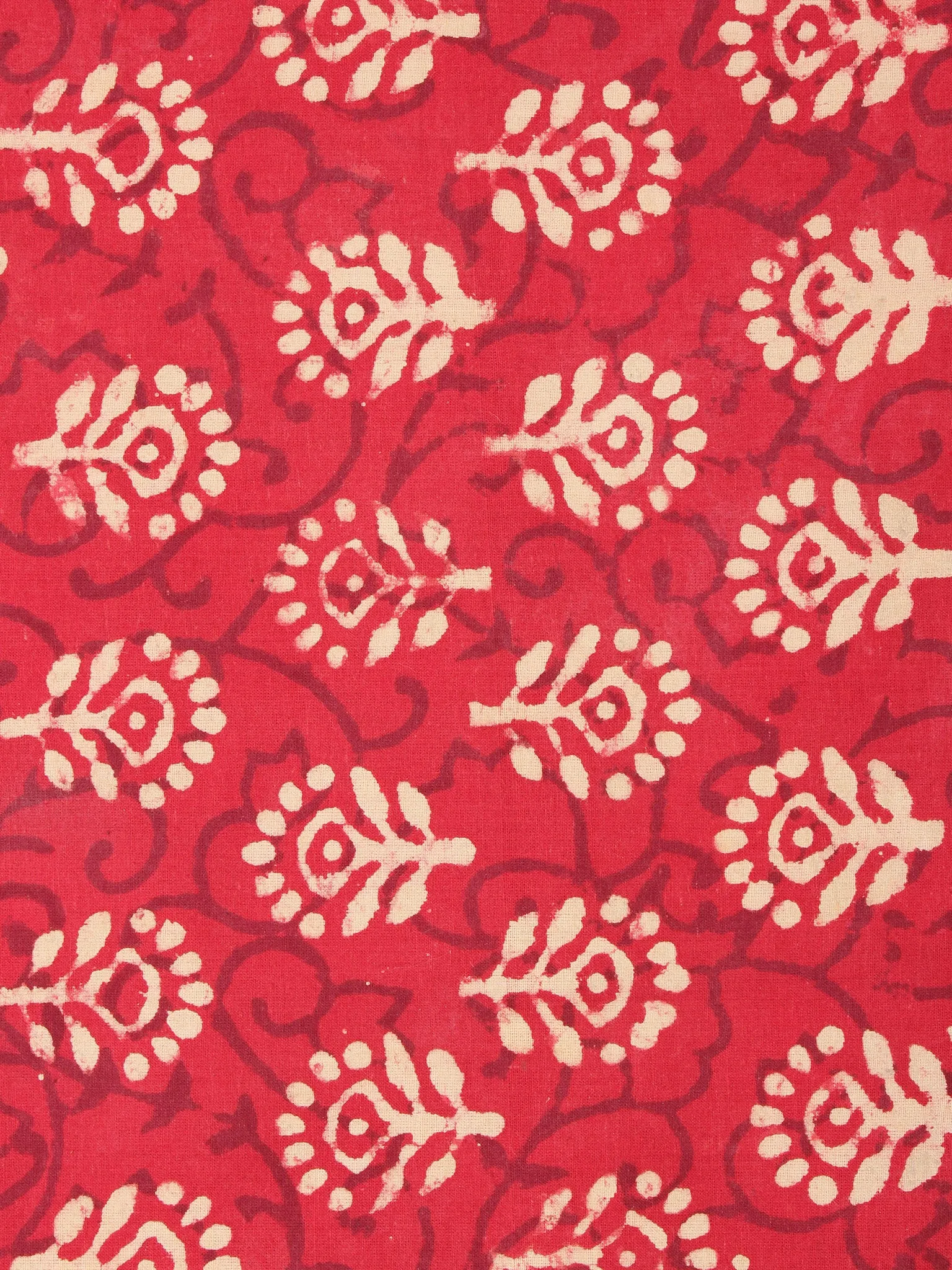 Red Beige Natural Dyed Hand Block Printed Cotton Fabric Per Meter - F0916224