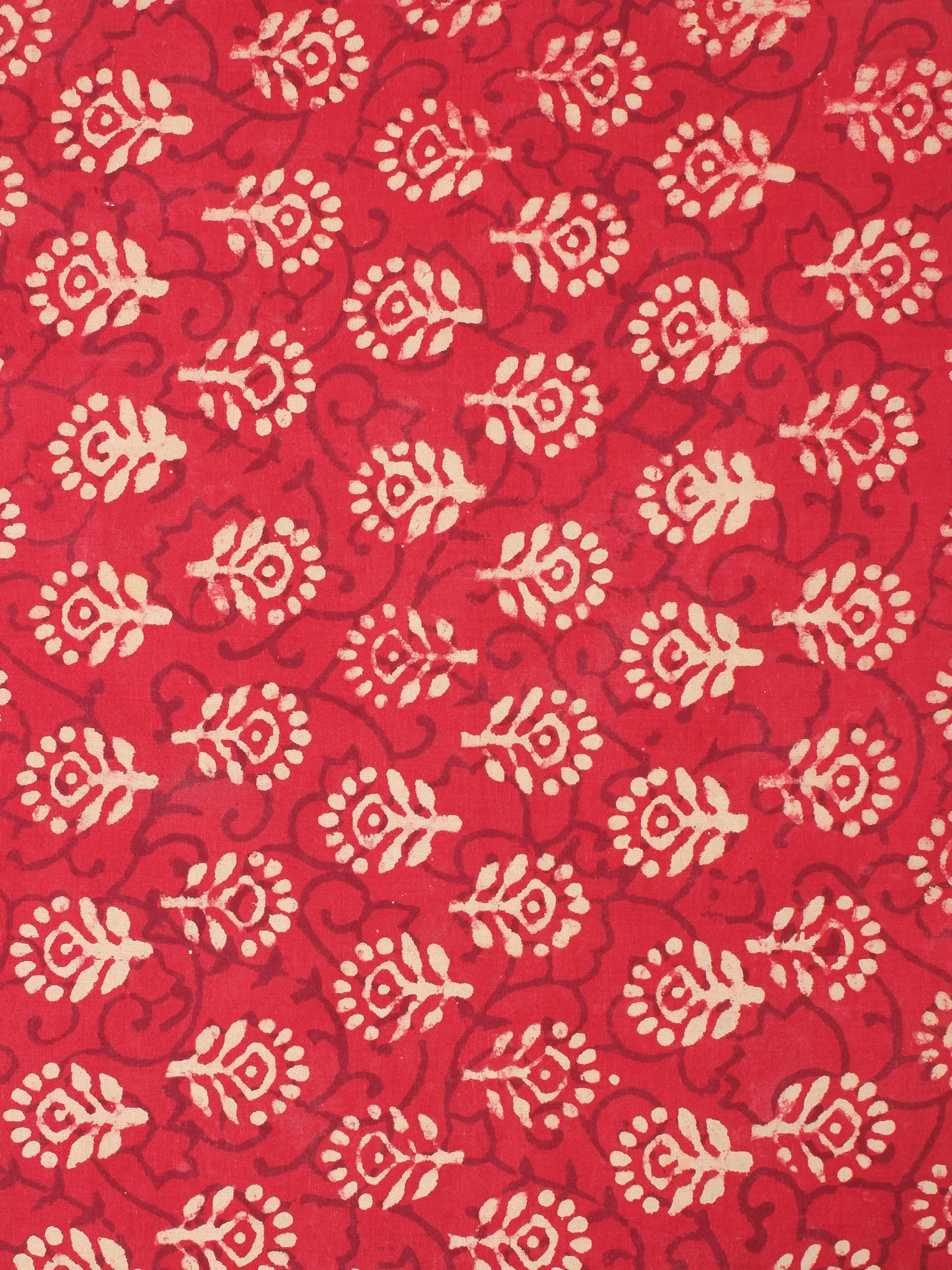 Red Beige Natural Dyed Hand Block Printed Cotton Fabric Per Meter - F0916224