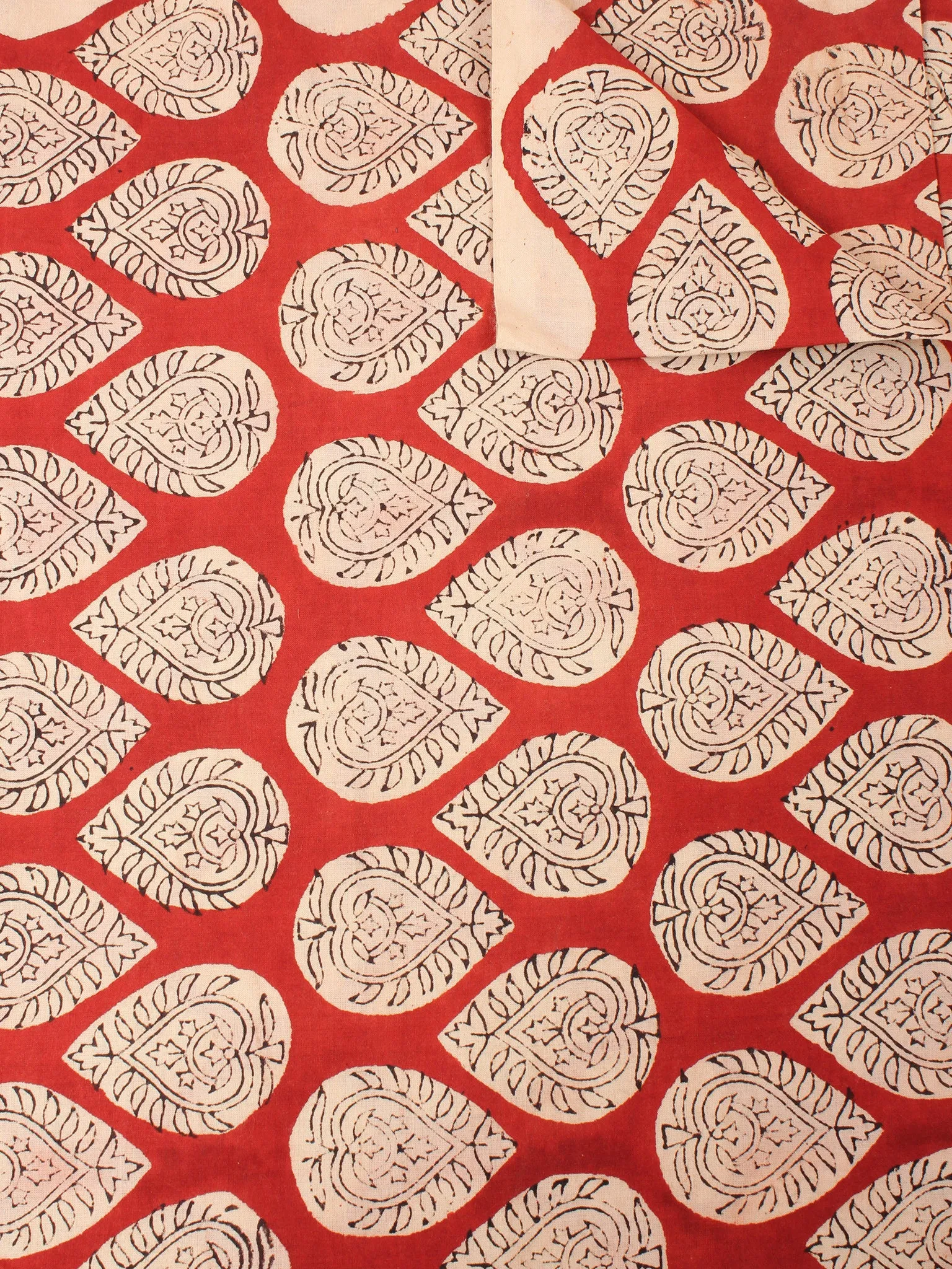 Red Beige Natural Dyed Hand Block Printed Cotton Fabric Per Meter - F0916226