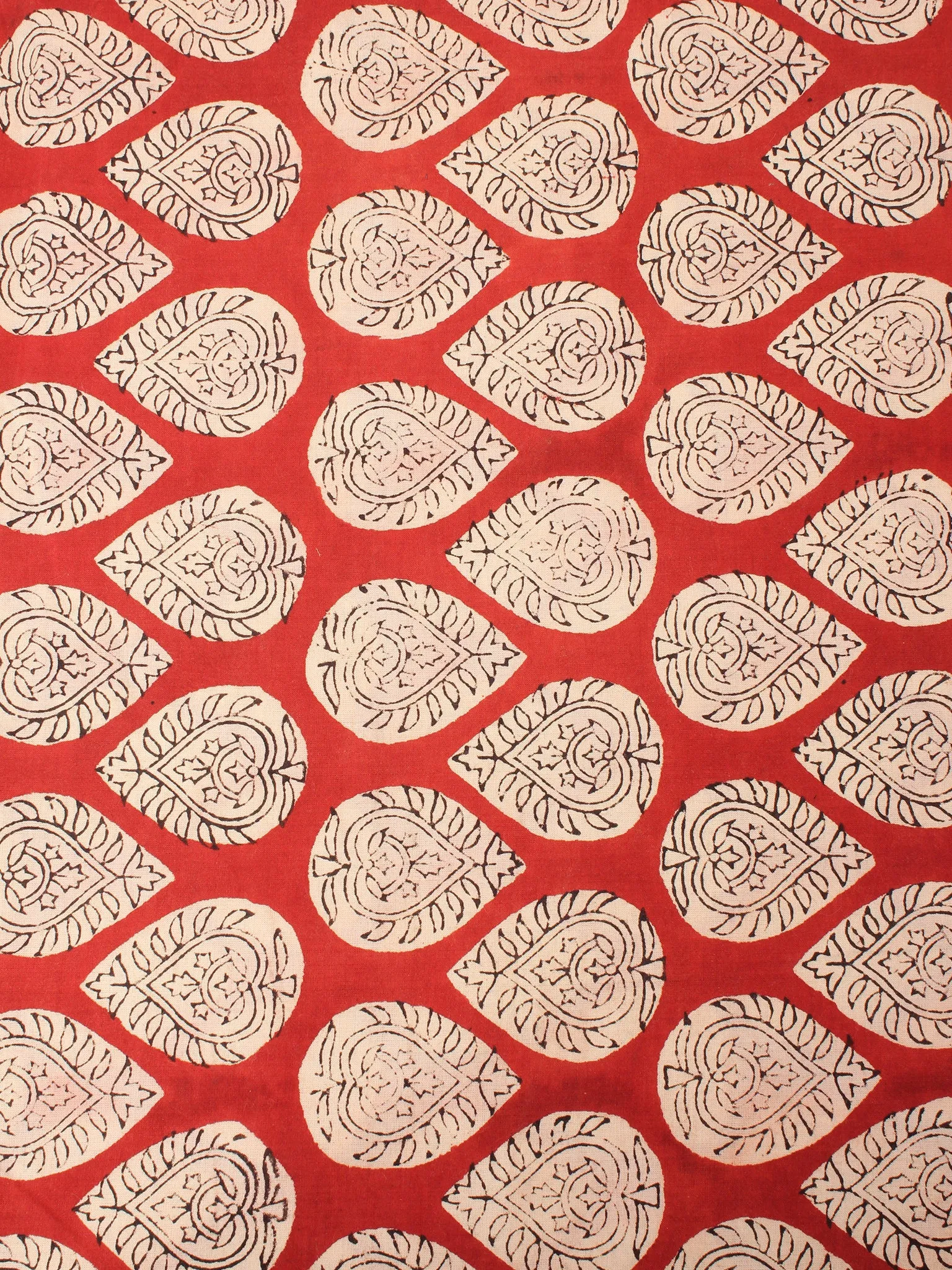 Red Beige Natural Dyed Hand Block Printed Cotton Fabric Per Meter - F0916226