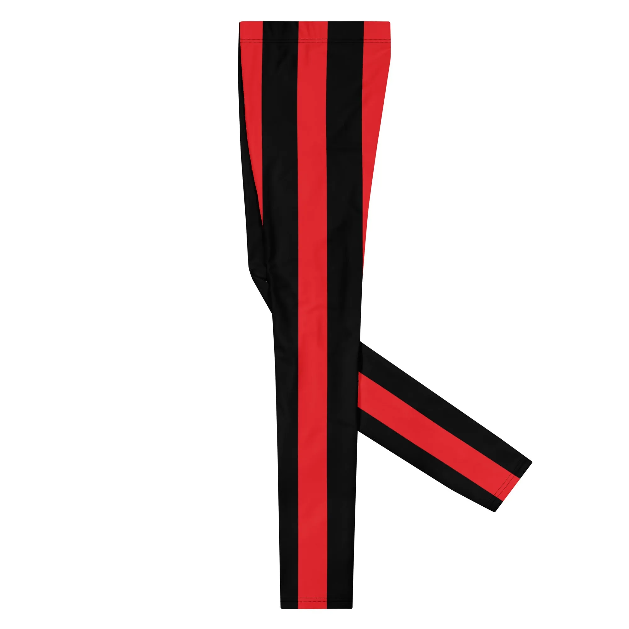 Red Black Stripes Men's Leggings, Designer Vertically Striped Meggings For Men-Made in USA/EU/MX