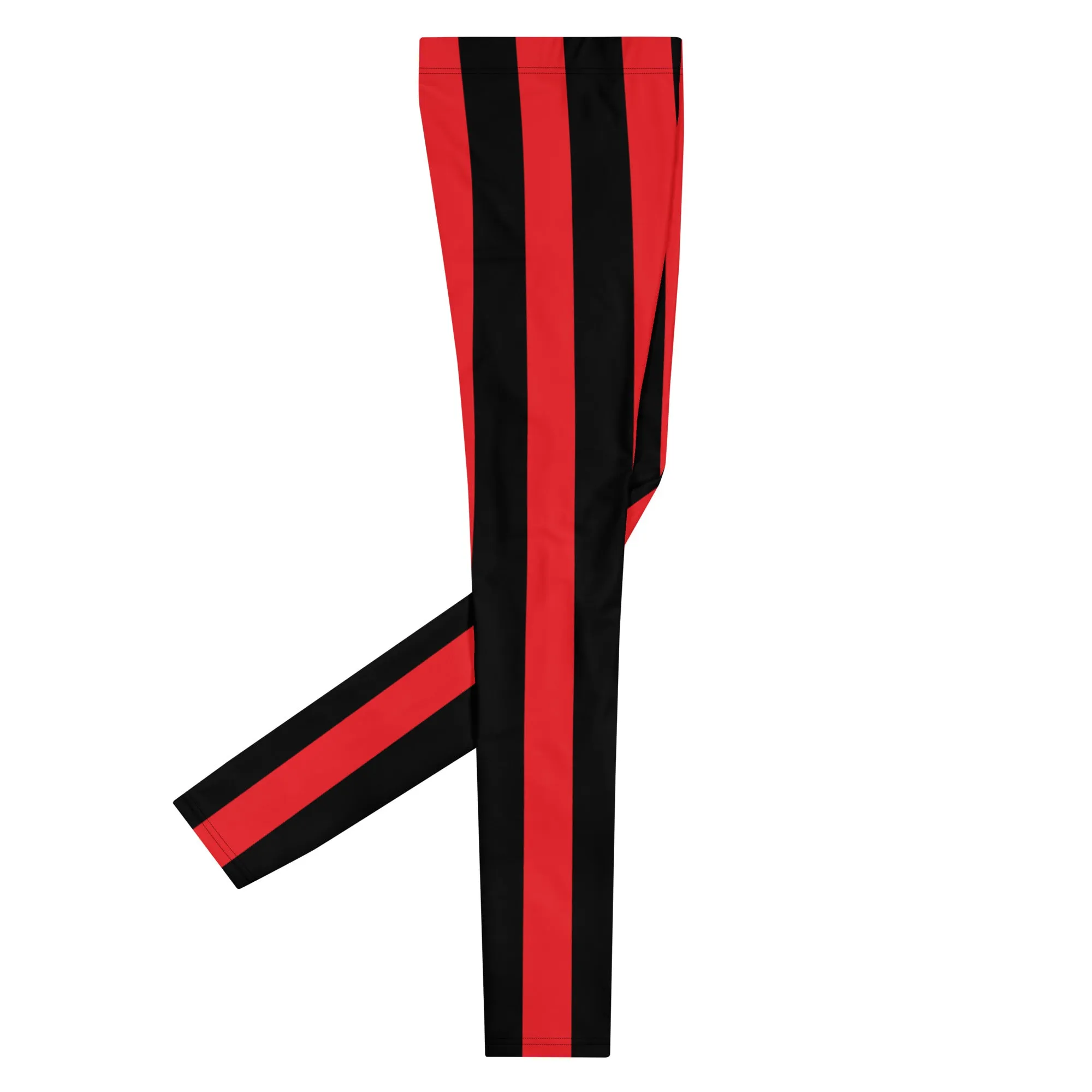 Red Black Stripes Men's Leggings, Designer Vertically Striped Meggings For Men-Made in USA/EU/MX