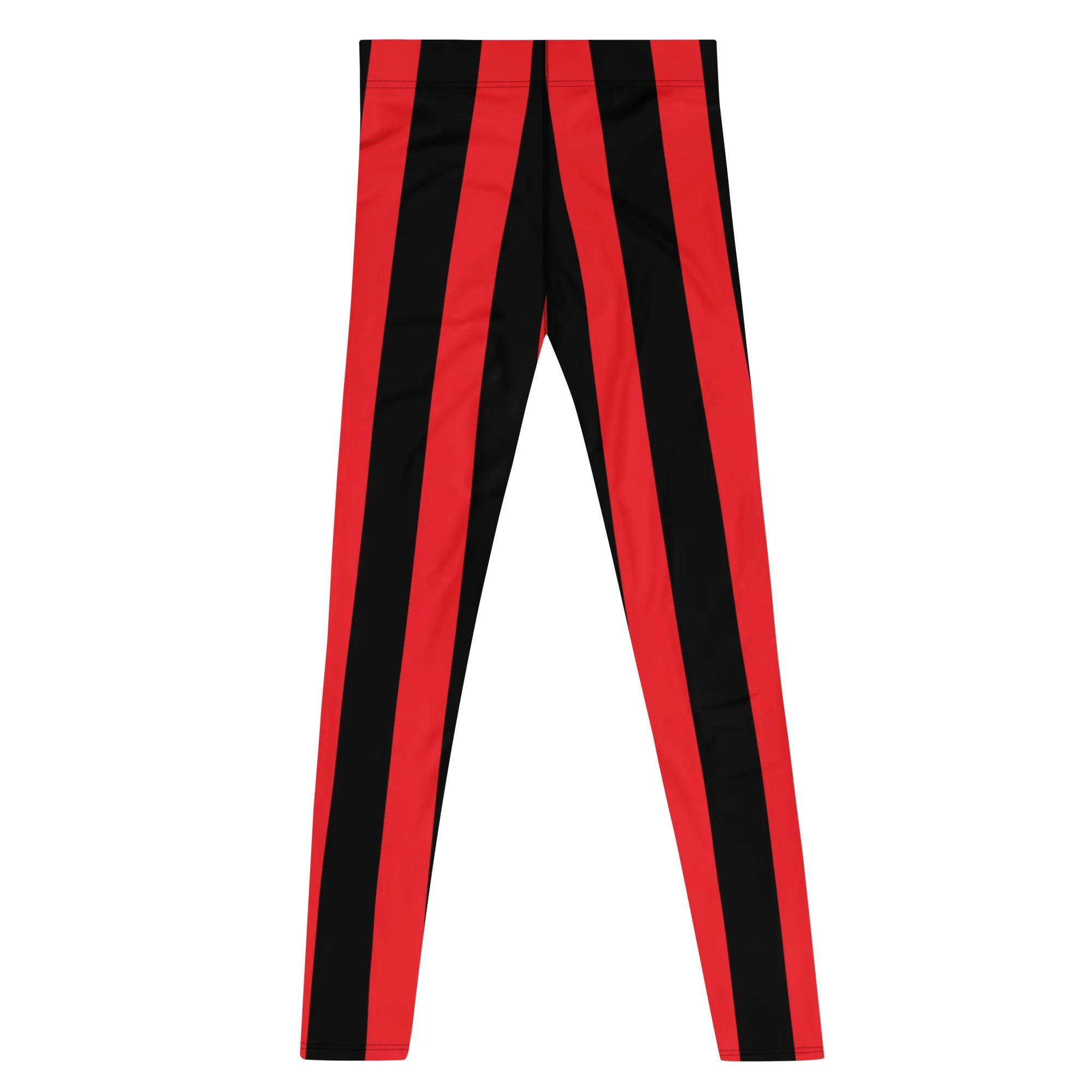 Red Black Stripes Men's Leggings, Designer Vertically Striped Meggings For Men-Made in USA/EU/MX