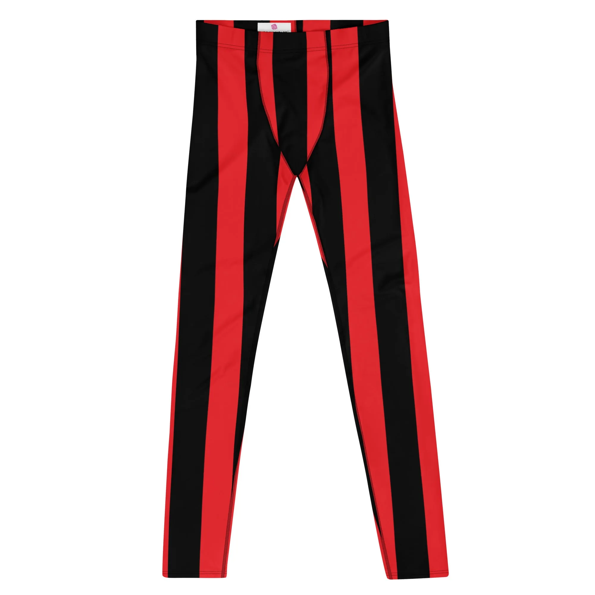 Red Black Stripes Men's Leggings, Designer Vertically Striped Meggings For Men-Made in USA/EU/MX