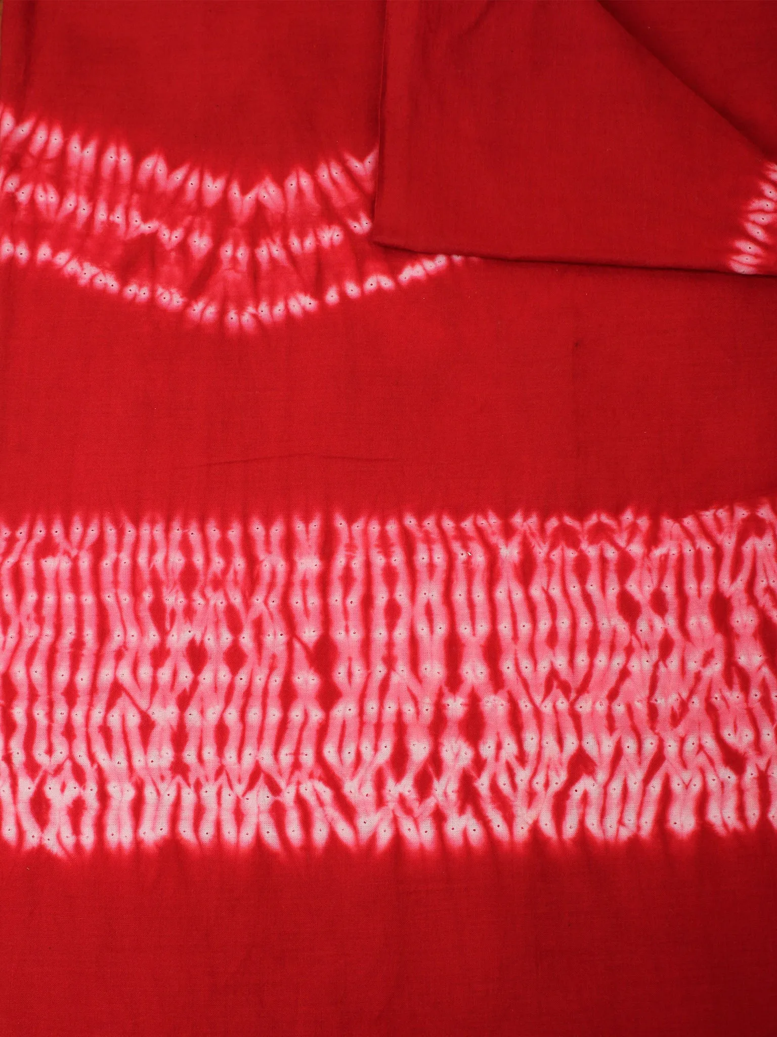 Red Ivory Hand Shibori Dyed Cotton Fabric Per Meter - F0916275