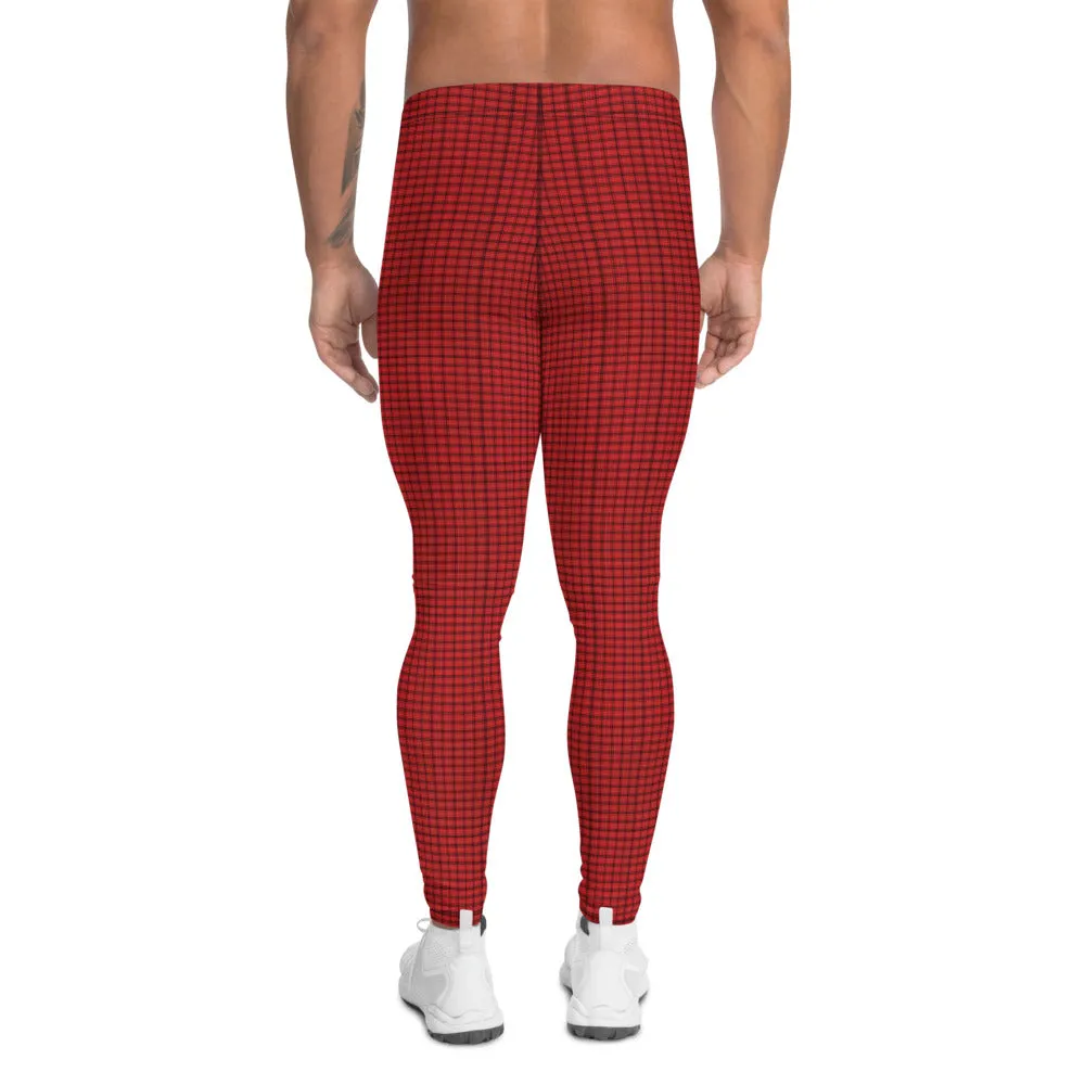 Red Plaid Print Men's Leggings, Traditional Scottish Tartan Meggings Tights-Made in USA/EU