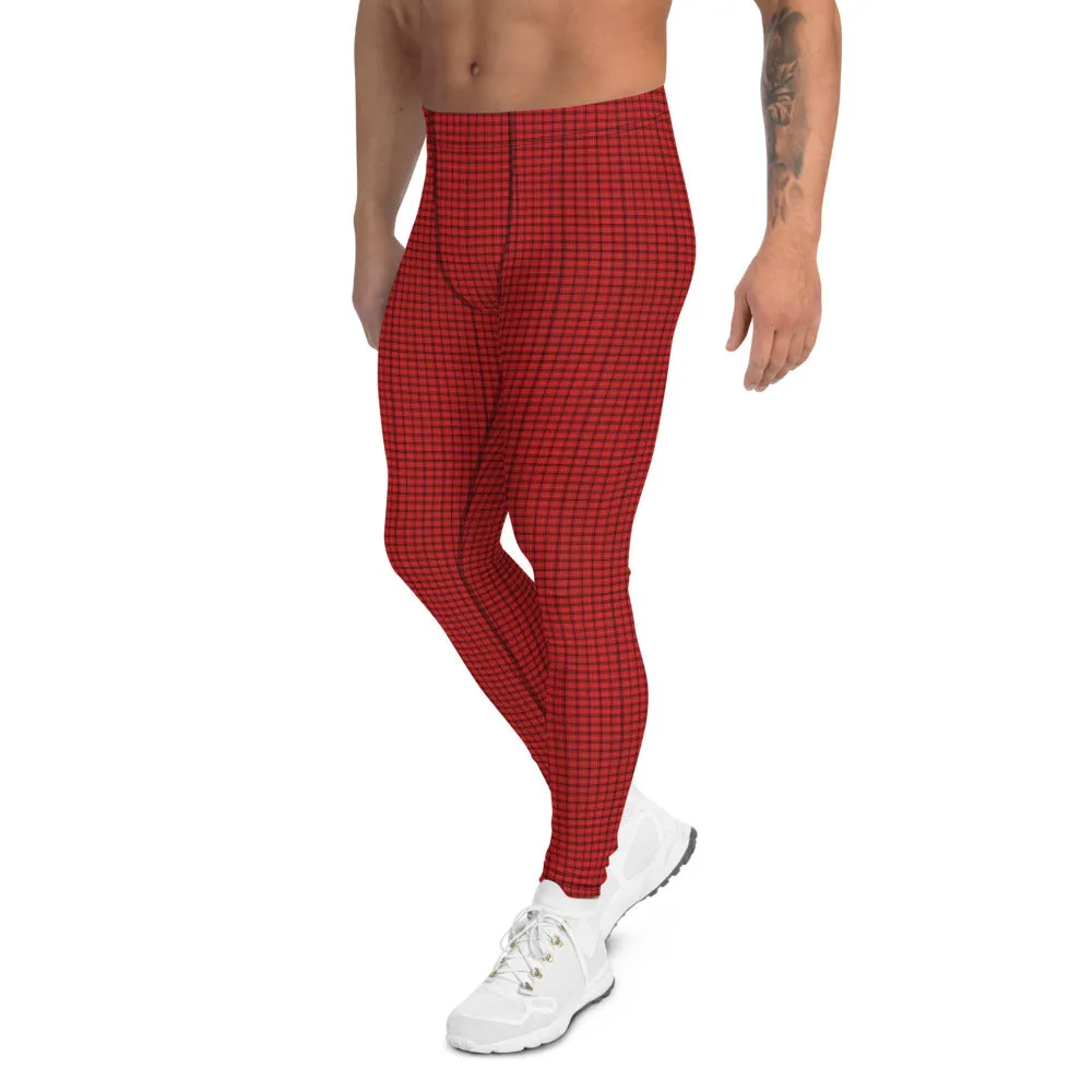 Red Plaid Print Men's Leggings, Traditional Scottish Tartan Meggings Tights-Made in USA/EU