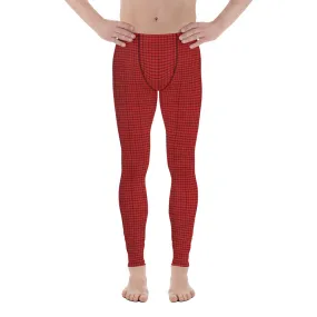 Red Plaid Print Men's Leggings, Traditional Scottish Tartan Meggings Tights-Made in USA/EU