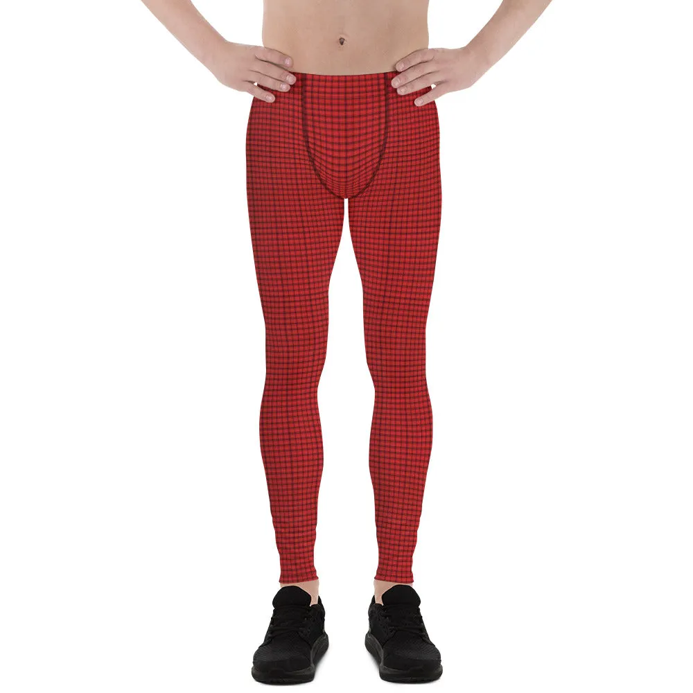 Red Plaid Print Men's Leggings, Traditional Scottish Tartan Meggings Tights-Made in USA/EU