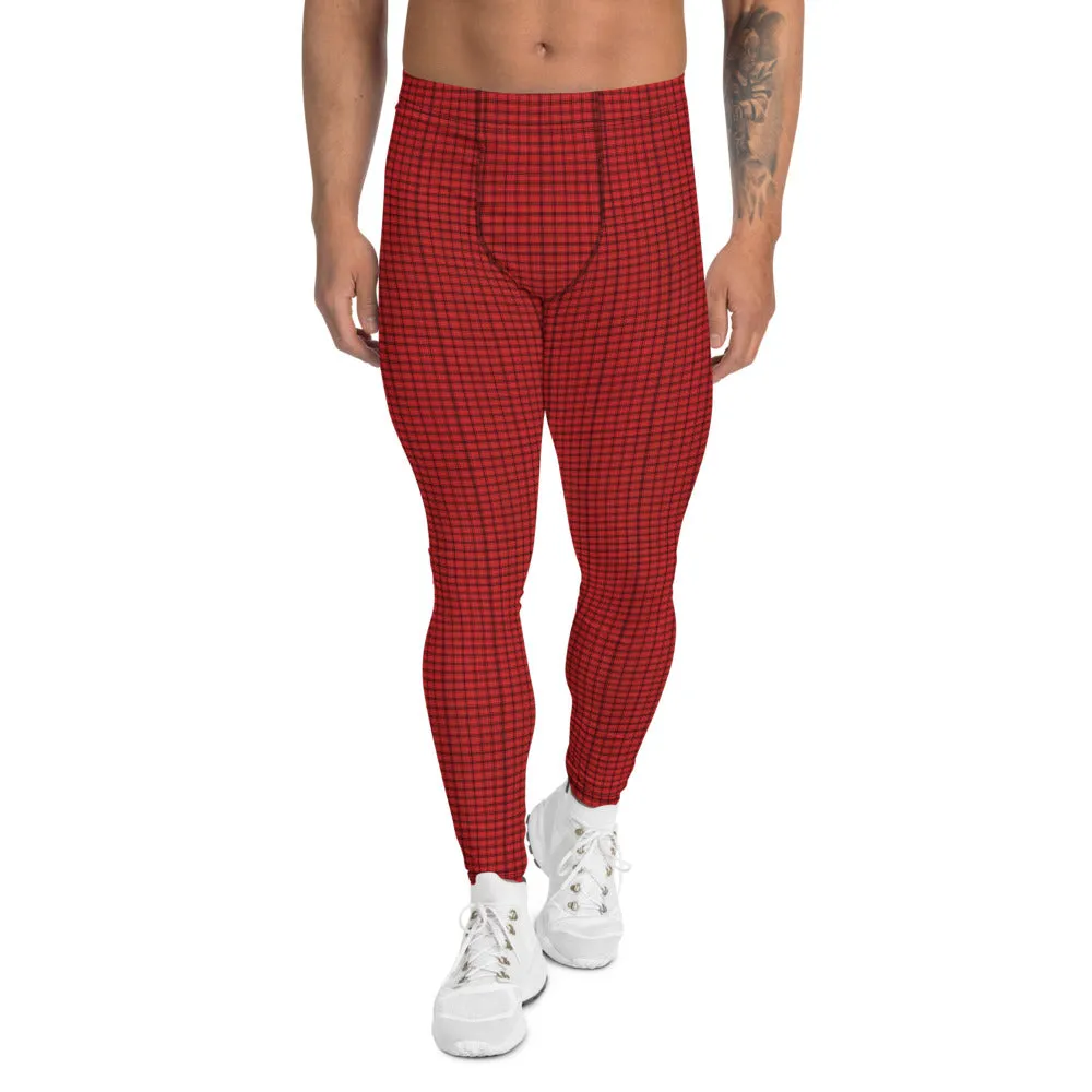 Red Plaid Print Men's Leggings, Traditional Scottish Tartan Meggings Tights-Made in USA/EU