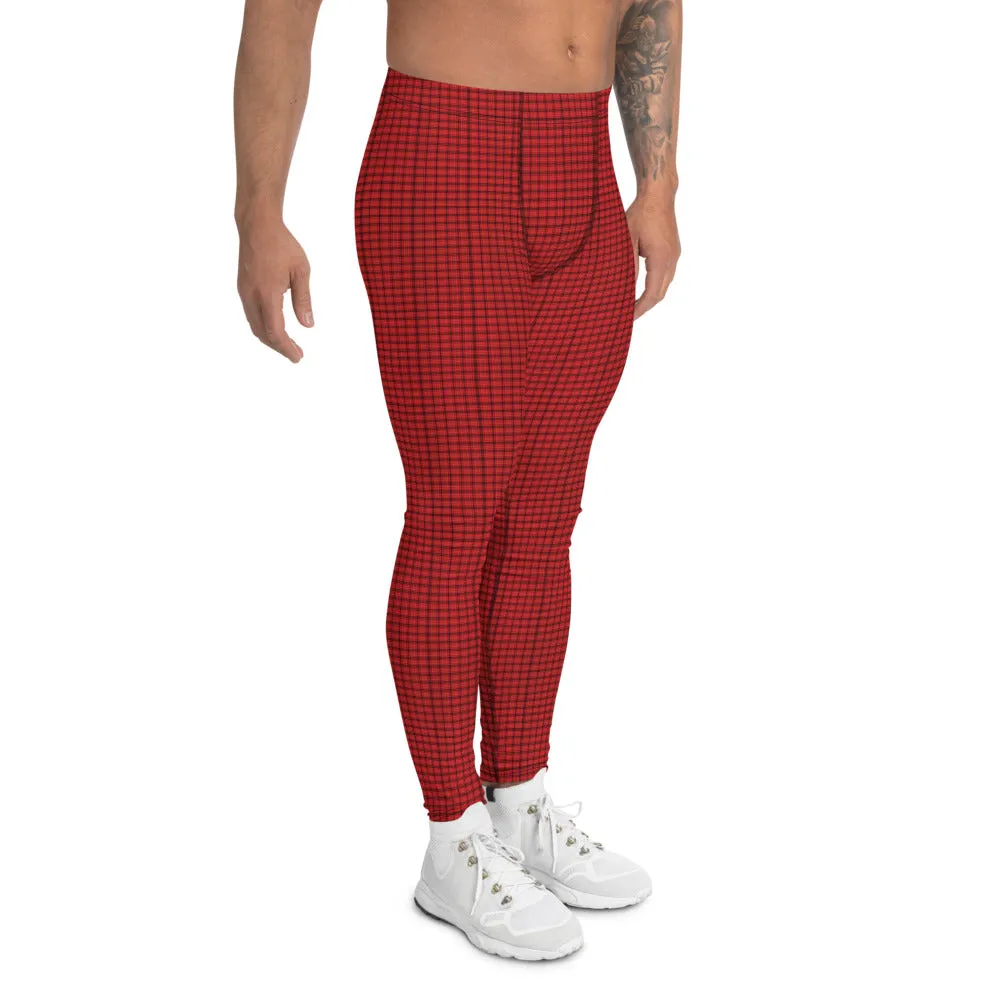 Red Plaid Print Men's Leggings, Traditional Scottish Tartan Meggings Tights-Made in USA/EU