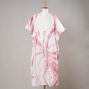 Red - Shibori Tie-Dye Cotton Kaftan with Tie-Up Waist (Long)