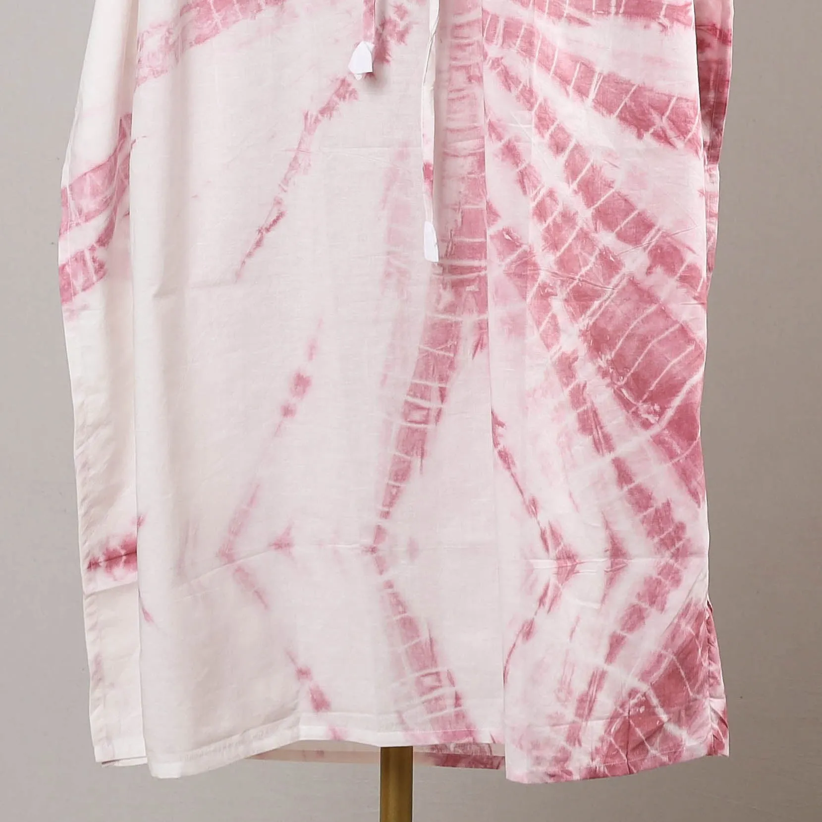 Red - Shibori Tie-Dye Cotton Kaftan with Tie-Up Waist (Long)