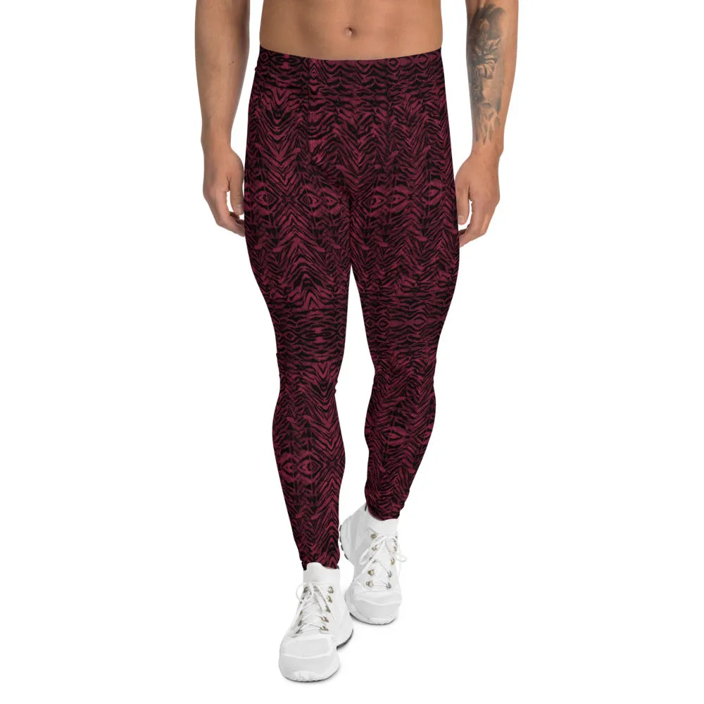 Red Tiger Striped Men's Leggings, Animal Print Running Tights Meggings-Made in USA/EU