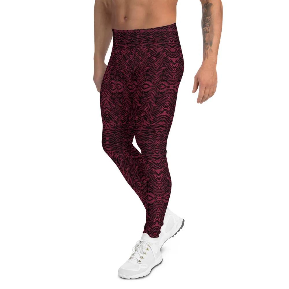 Red Tiger Striped Men's Leggings, Animal Print Running Tights Meggings-Made in USA/EU